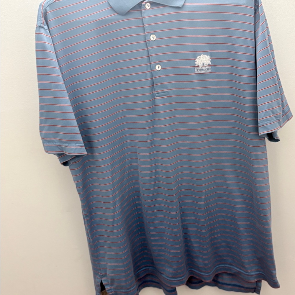 Peter Millar Polo Large Blue Red Striped Belfair Golf Shirt Cotton